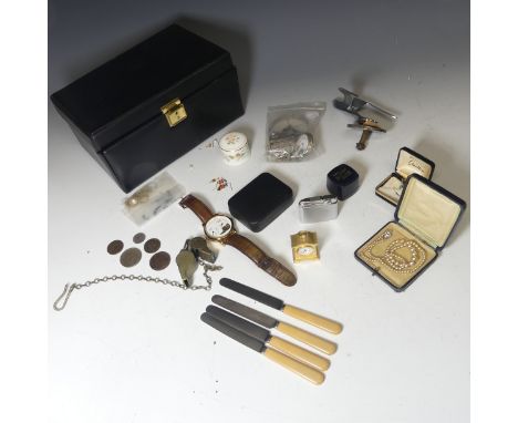 A quantity of Costume Jewellery, including a silver fob watch, chain and enamelled suspension bow brooch, a small silver matc