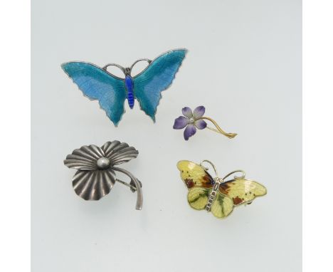 A Norwegian silver gilt and enamel Butterfly Brooch, by Hroar Prydz, in cream, brown and green enamels, marked on the reverse