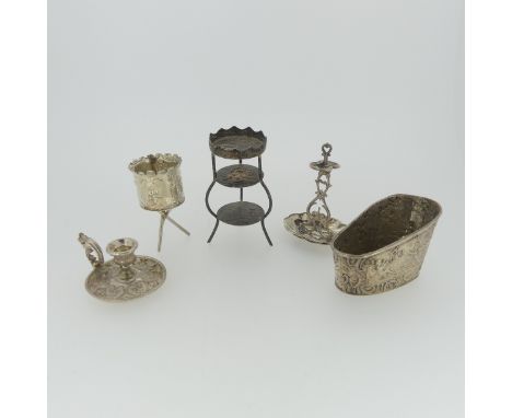 A 19thC Dutch silver miniature Bath, with London import marks for Edwin Thompson Bryant, London, 1895, with typical figural d