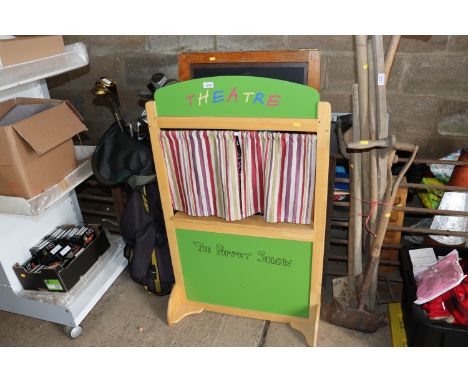 A folding A-board and a puppet theatre