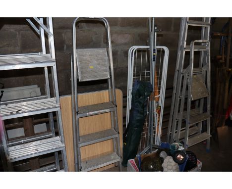 An aluminium step ladder and a folding table