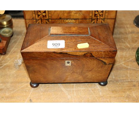 A Victorian rosewood sarcophagus shaped two compartment tea caddy