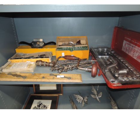 A selection of wood working tools including Stanley multi plane and spoke shave