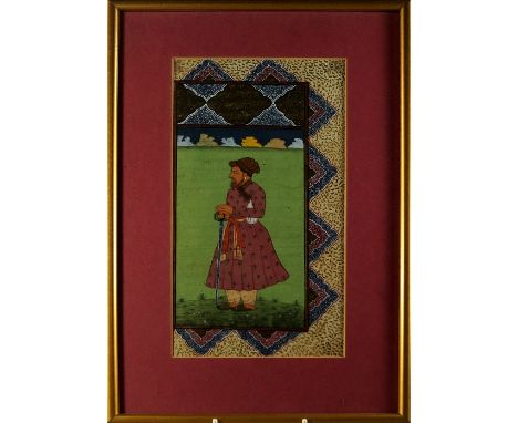 An Indian miniature portrait painting showing a full length portrait of a nobleman, opaque watercolour on paper, the Sikh gen