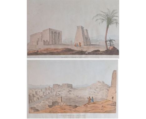 After G Belzoni (Italian, 1778-1823)'City of Bacchus on the Lake Moeris' and 'Temple of Dakke in Nubia'Two etchings with hand