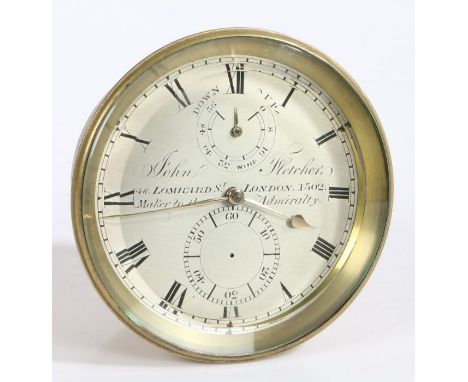 19th Century brass cased marine chronometer, the silvered dial signed "John Fletcher, 48 Lombard St. London. 1502 Maker to th