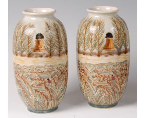 A pair of Cobridge stoneware limited edition ovoid vases in the Lower Harts pattern, designed by Rachel Bishop, impressed, da