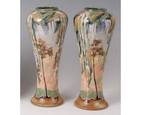 A pair of Cobridge stoneware limited edition vases in the Wisdom pattern, designed by Samantha Johnson, each of shouldered ta
