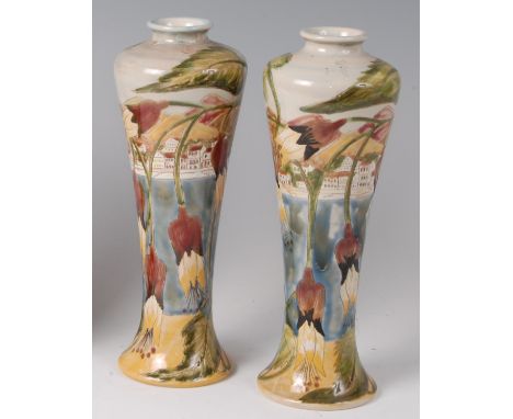 A pair of Cobridge stoneware limited edition vases in the Simi pattern, designed by Samantha Johnson, each of shouldered tape