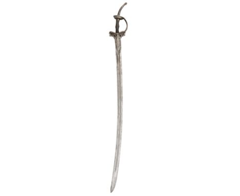 AN INDIAN SWORD (FIRANGI), 17TH CENTURY, with curved broad European blade double-edged towards a sharp point, formed with thr