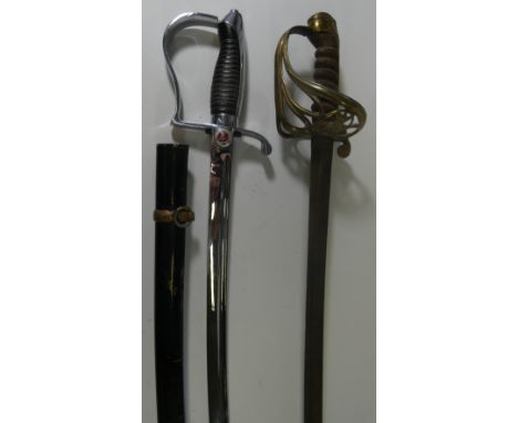 AN 1845 PATTERN INFANTRY SWORD AND AN EAST GERMAN SWORD, MID-20TH CENTURY, of regulation type, the first with curved blade (p