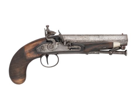 A 10 BORE FLINTLOCK ~MANSTOPPER~ PISTOL SIGNED SPENCER, LONDON, BIRMINGHAM PROOF MARKS, CIRCA 1820, with sighted barrel inscr