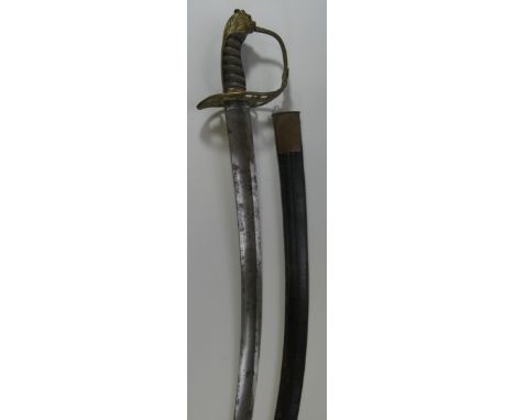 AN 1803 PATTERN INFANTRY SWORD, of regulation type, with curved blade etched and gilt crowned ~GR~ cypher, foliage and trophi