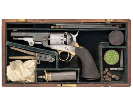 A CASED .36 CALIBRE MANHATTAN FIREARMS COMPANY FIFTH SERIES SIX-SHOT PERCUSSION REVOLVER, NO. 2502, of standard production sp