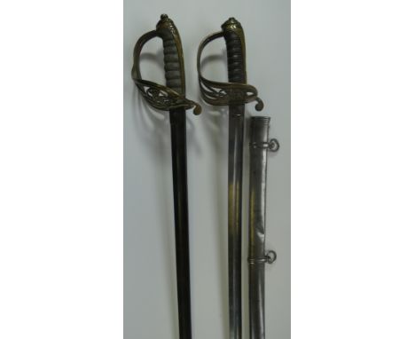 A VICTORIAN INDIAN ARMY 1845 PATTERN INFANTRY OFFICER~S SWORD RETAILED BY RANKIN, CALCUTTA, AND A VICTORIAN 1845 PATTERN INFA
