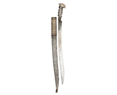 ˜AN OTTOMAN BALKAN SILVER-MOUNTED SHORTSWORD (YATAGHAN), MID-19TH CENTURY, with slightly curved single-edged blade cut with a