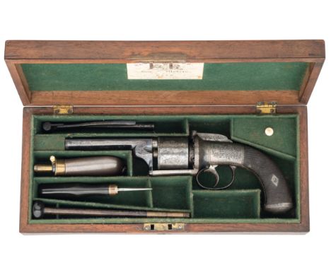 A 50 BORE TRANSITIONAL SIX-SHOT SELF-COCKING BAR-HAMMER PERCUSSION REVOLVER BY CLOUGH &amp; SON, BATH, BIRMINGHAM PROOF MARKS