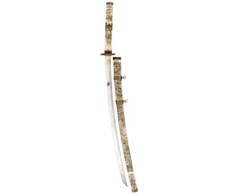 A JAPANESE DECORATIVE EXPORT TACHI (SLUNG LONG SWORD), MOUNTS 1880-1900, THE BLADE POSSIBLY EARLIER, Sugata (configuration): 