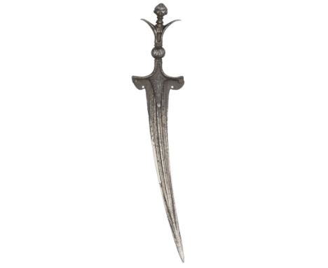 A SOUTH INDIAN DAGGER (CHILANUM), 15TH/16TH CENTURY, POSSIBLY MADRAS, with curved double-edged stout blade formed with two pa