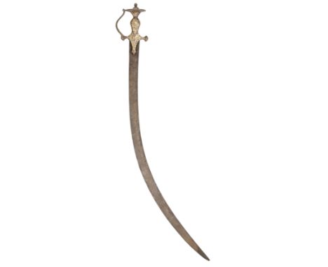 AN INDIAN SWORD (TALWAR), LATE 18TH CENTURY, with curved single-edged watered steel blade (the tip with one small chip, areas