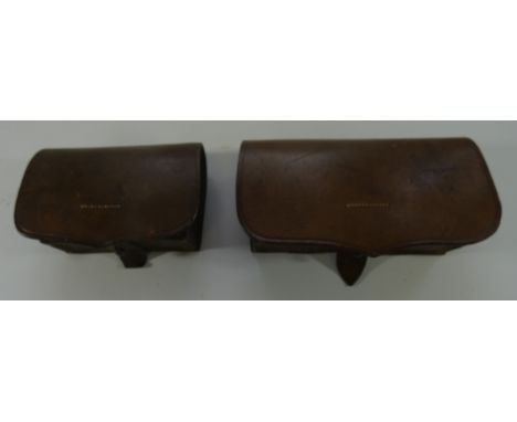 TWO LEATHER CARTRIDGE BOXES, THIRD QUARTER OF THE 19TH CENTURY, each with tinned iron liner for .577 Enfield cartridges or si
