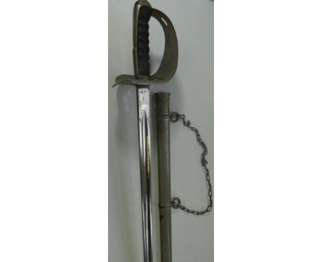 AN EDWARD VII 1897 PATTERN INFANTRY SWORD, of regulation type, the blade struck with Ordnance marks, nickel-plated hilt, in i
