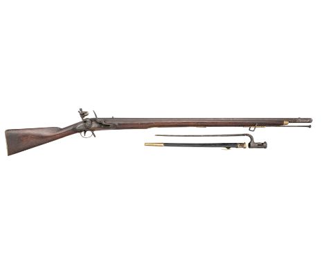 AN 11 BORE EAST INDIA COMPANY FLINTLOCK MUSKET, EARLY 19TH CENTURY, with tapering sighted barrel struck with Ordnance marks a