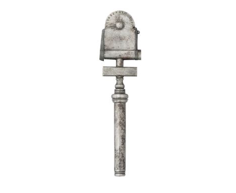 A COMBINED HAND-IGNITED POWDER-TESTER, MEASURE AND WHEEL-LOCK SPANNER, LATE 17TH/EARLY 18TH CENTURY, GERMAN OR ITALIAN, forme