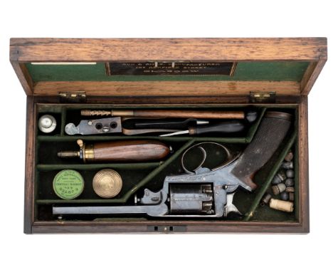 A CASED 54 BORE PERCUSSION BEAUMONT-ADAMS PATENT DOUBLE-ACTION FIVE-SHOT REVOLVER BY THE LONDON ARMOURY COMPANY, RETAILED BY 