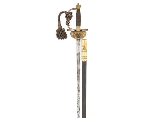A WILLIAM IV COURTSWORD OF THE TYPE ADOPTED BY DEPUTY LIEUTENANTS, CIRCA 1830-37, with straight blade of flattened-diamond se