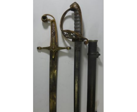 A VICTORIAN MAMELUKE-HILTED OFFICER~S SWORD AND AN 1845 PATTERN INFANTRY SWORD RETAILED BY ANDREWS, PALL MALL, of regulation 