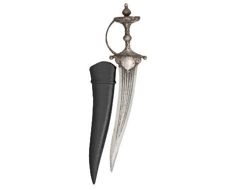 A SOUTH INDIAN DAGGER (CHILANUM), EARLY 17TH CENTURY, with recurved double-edged blade formed with a reinforced point and a s