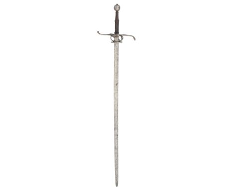 ‡ A RARE GERMAN HAND-AND-A-HALF SWORD, LAST QUARTER OF THE 16TH CENTURY, with straight blade formed in two stages, double-edg