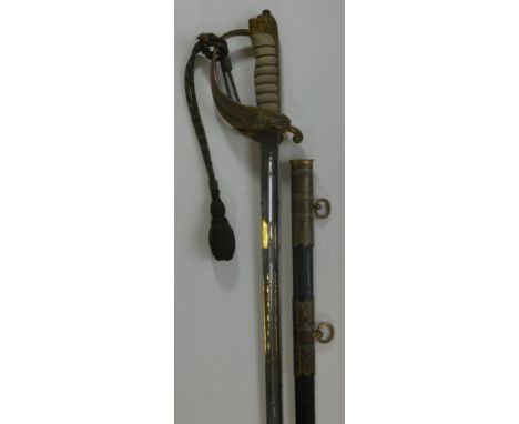 AN 1827 PATTERN NAVAL OFFICER~S SWORD RETAILED BY GIEVES LTD, LONDON, PORTSMOUTH &amp; DEVONPORT, POST 1902, of regulation ty