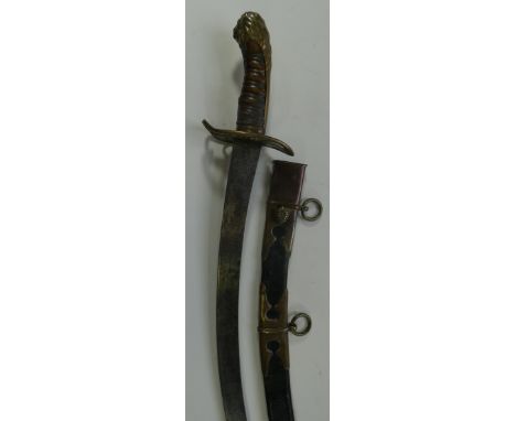 AN INFANTRY OFFICER~S SWORD, EARLY 19TH CENTURY, of regulation type, with curved single-edged blade etched with a panel fille