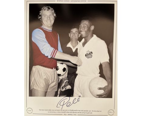 PELE Hand signed 20x16in size. Colourised Print. Limited Edition 31/100. Sporting Legends, Autograph Editions. Signature Slig