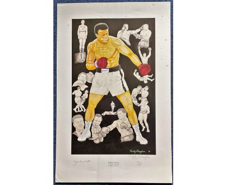 Muhammad Ali signed 23x15 limited edition print titled The Peoples Champion also signed by the artist Paddy Monaghan 736/850.