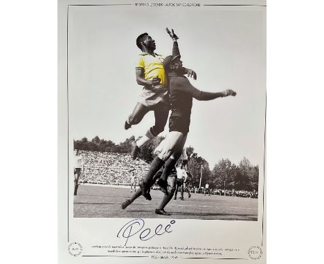 PELE Hand signed 20x16in size. Colourised Print. Limited Edition 33/100. Sporting Legends, Autograph Editions. Signature Slig