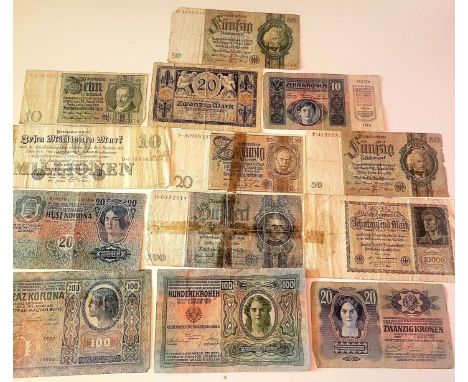 Vintage German and Austrian/Hungarian bank notes.