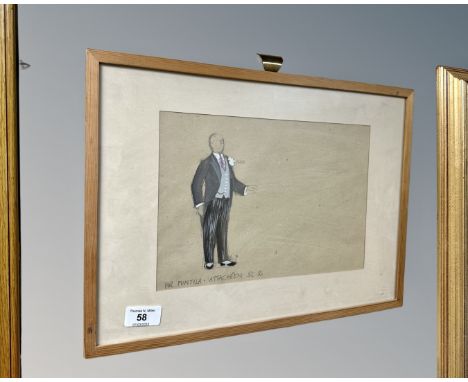 A pencil sketch with watercolour depicting a gentleman wearing a suit, 28 cm x 19 cm 