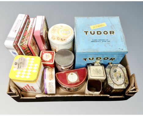 A vintage metal Tudor crips tin, further tins etc 