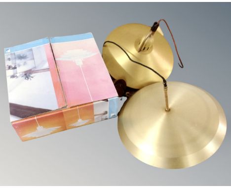 Three Scandinavian light fittings and two small occasional tables 