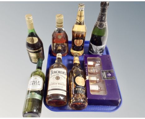 A collection of alcohol to include cognac miniatures, brandy, Teacher's Scotch etc 