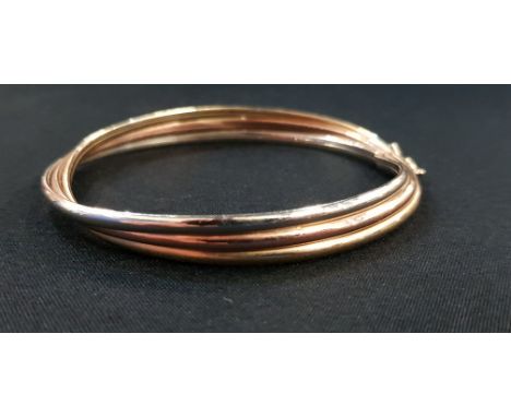 9CT 3 TONE GOLD BANGLE CIRCA 9.4 GRAMS