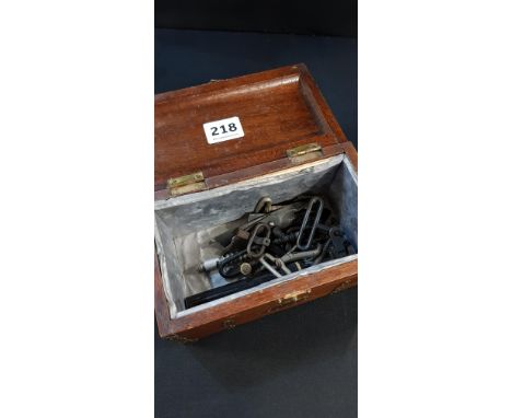 ANTIQUE TEA CADDY CONTAINING GUN PARTS FOR MARTINI HENRY, SLR, LEE ENFIELD AND OTHERS