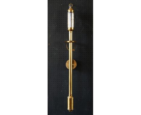 Portuguese brass marine stick barometer, the silvered register calibrated in barometric inches with Vernier scale and inscrib