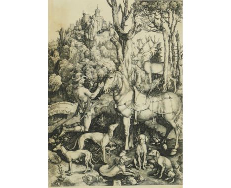 After Albrecht Durer, St. Eustace or St. Hubert, engraving, 35x26cm, F&amp;G 