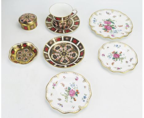 A small collection of Royal Crown Derby "Old Imari" pattern wares including cup saucer, dish, trinket box, together with thre