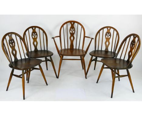 A set of five Ercol Prince of Wales dining chairs includes four standards and a carver, (5) 