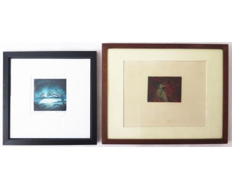 Morna Rhys, contemporary printmaker, 'Misty Morn' 2009, etching and aquatint numbered 26/100, 12 x 12cm, F &amp; G and anothe
